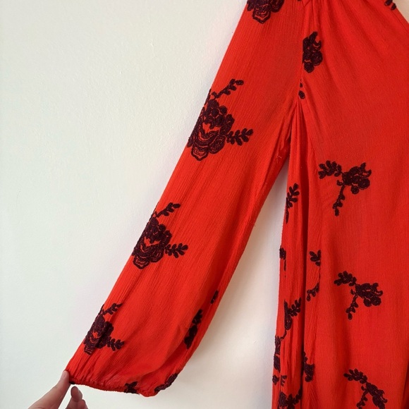 Free People Austin Emma Mini Dress Orange Floral Embroidered Long Sleeve Boho - Picture 8 of 13